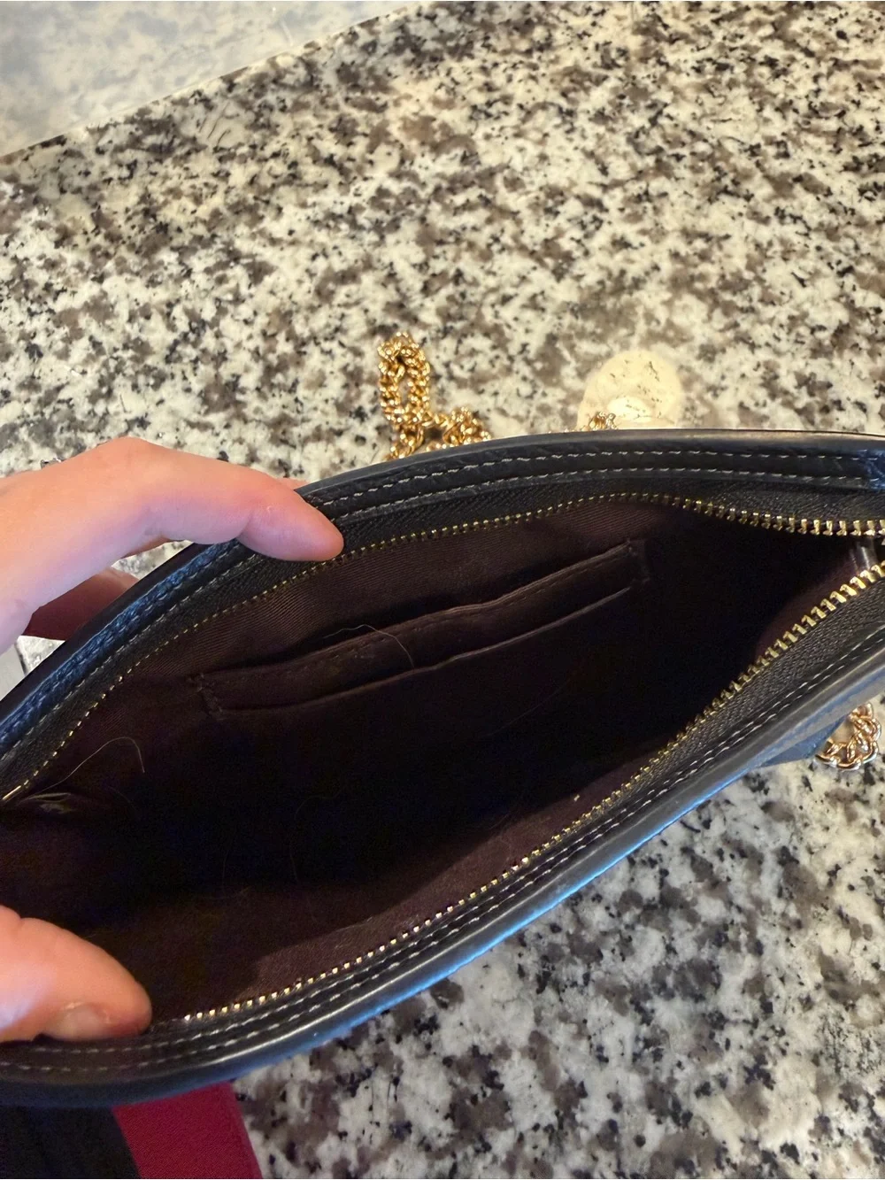 Coach Black Pebbled Leather Crossbody with Gold Chain Strap